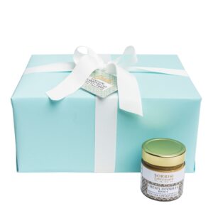 Box con colomba classica e vaso di crema gianduia bianca