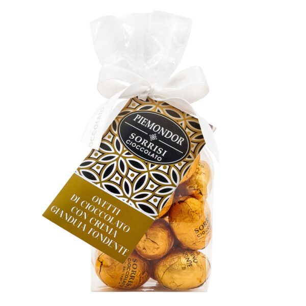 Ovetti di cioccolato fondente ripieni con crema gianduia fondente