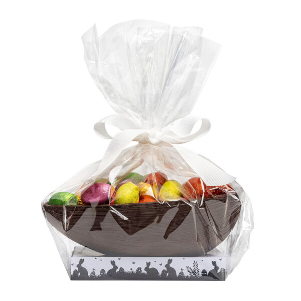 Sorrisi Cioccolato - Mezzo uovo di cioccolato fondente con ovetti ripieni assortiti