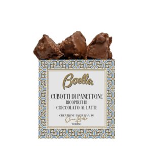 Cubotti di panettone ricoperti di cioccolato al latte