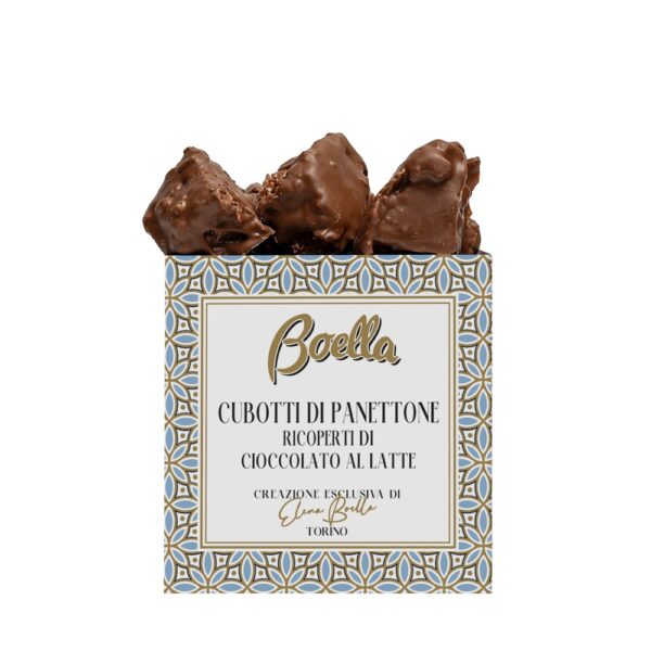 Cubotti di panettone ricoperti di cioccolato al latte